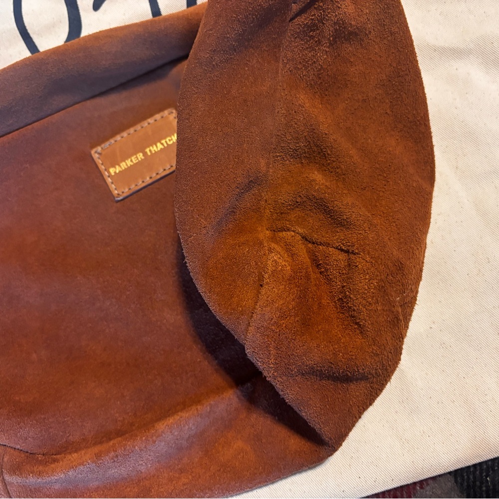 Parker Thatch Caramel Suede Sling Bag - Picture 10 of 13